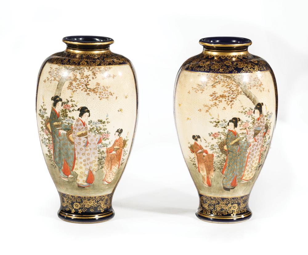 Appraisal: Good Pair of Japanese Satsuma Pottery Vases Meiji Period -