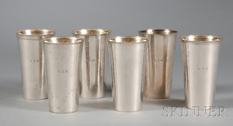 Appraisal: Set of Six Frank W Smith Sterling Arts Crafts Beakers