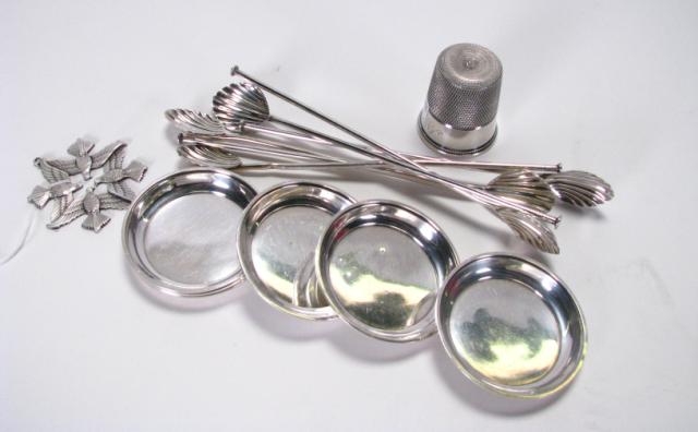 Appraisal: Group of sterling silver accessories including set of six shell