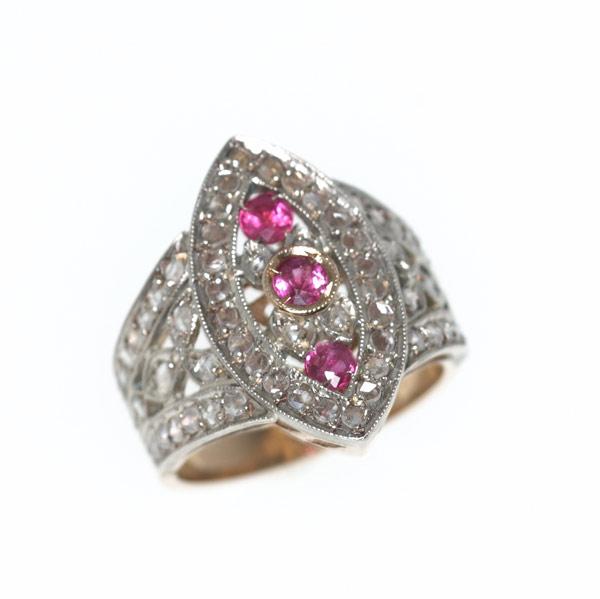 Appraisal: RUBY AND ROSE CUT DIAMOND RING k wg and yg