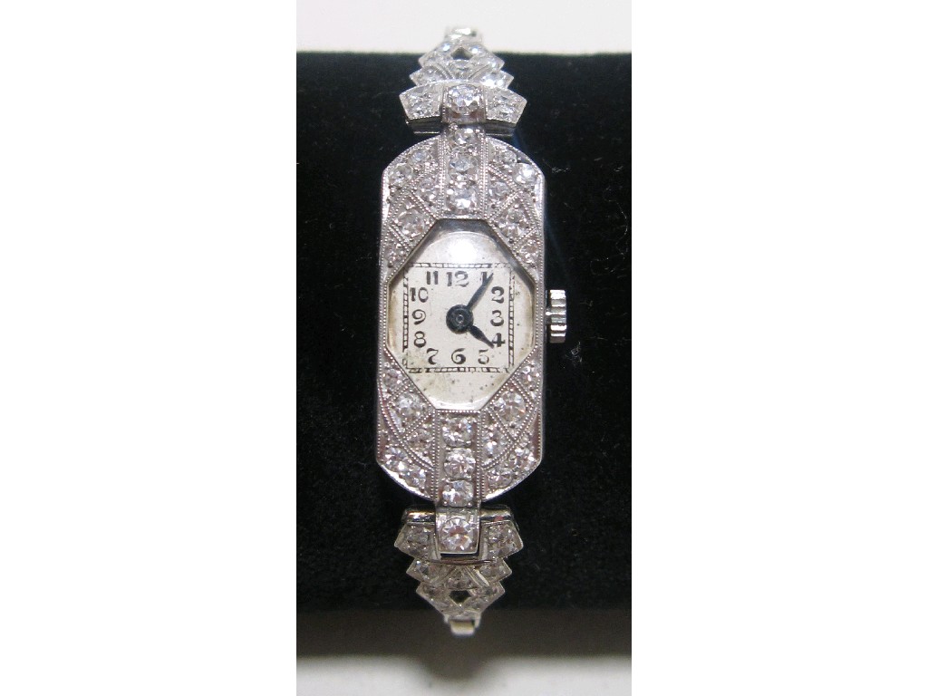 Appraisal: Art Deco platinum and diamond cocktail watch with ct white