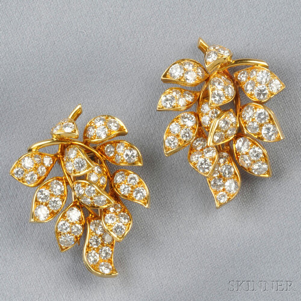 Appraisal: Pair of kt Gold and Diamond Clip Brooches Van Cleef