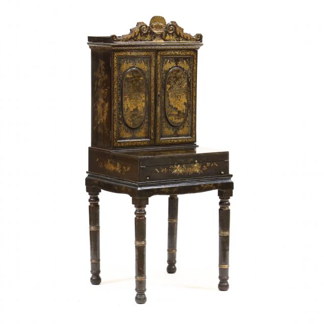 Appraisal: ENGLISH CHINOISERIE DIMINUTIVE DESK AND BOOKCASE Late th century three