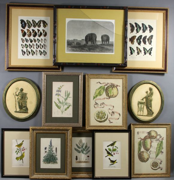 Appraisal: Twelve assorted framed prints and plaques largest x framed EST