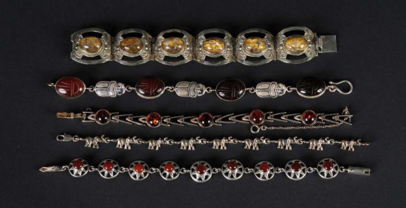 Appraisal: Lot of Silver Bracelets Description Four with gems and one