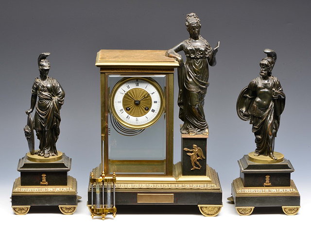 Appraisal: A LATE TH CENTURY FRENCH CLOCK GARNITURE DE CHEMIN E