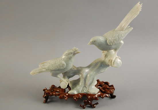 Appraisal: Carved Asian Pale Green Stone Birds probably jade and having