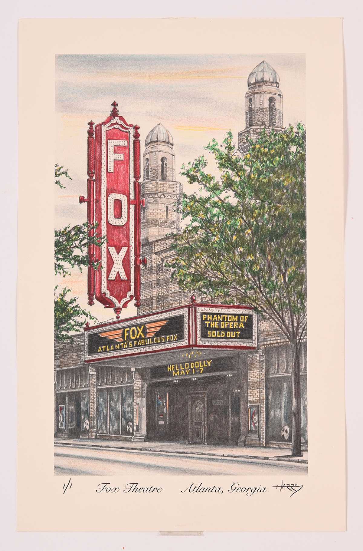 Appraisal: ROBERT HARRIS COLORED PENCIL FOX THEATER ATLANTA Exquisite detail in