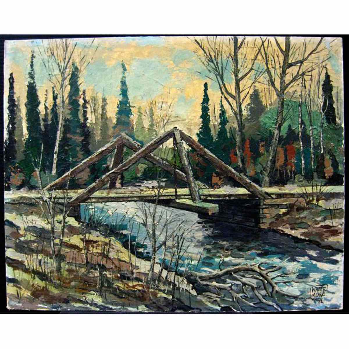 Appraisal: JOHN WHITEMORE CANADIAN - BRIDGE OVER WOLF RIVER OIL ON