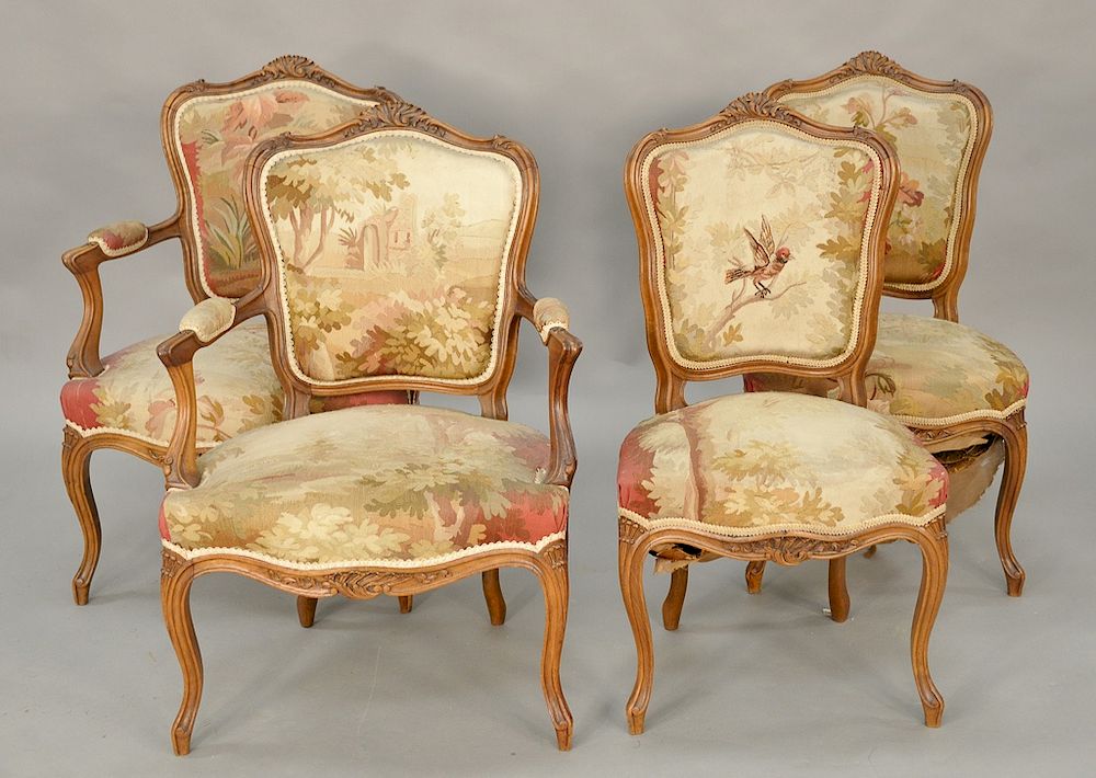 Appraisal: Set of four Louis XV style chairs with Aubusson upholstery