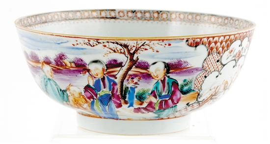 Appraisal: Chinese Export Mandarin centerbowl circa vibrantly painted alternating vignettes depicting