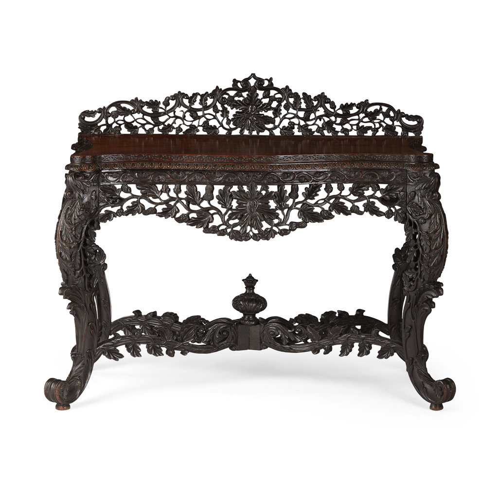 Appraisal: BURMESE CARVED HARDWOOD SIDE TABLE TH CENTURY the pierced and