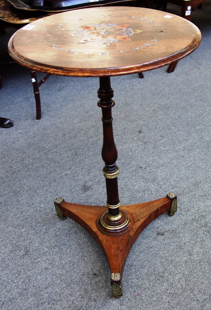 Appraisal: A George IV copper horn and brass inlaid rosewood circular