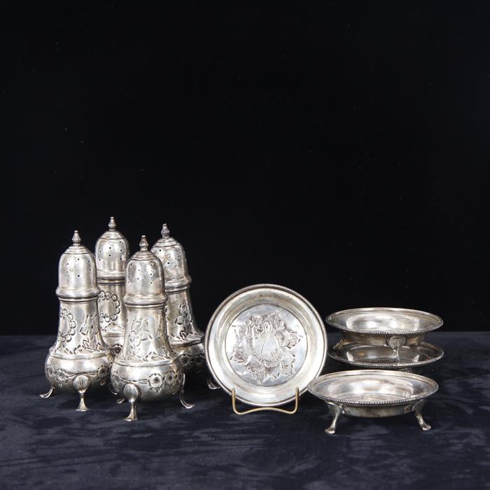 Appraisal: Sterling silver footed salts and trays Troy Oz H x