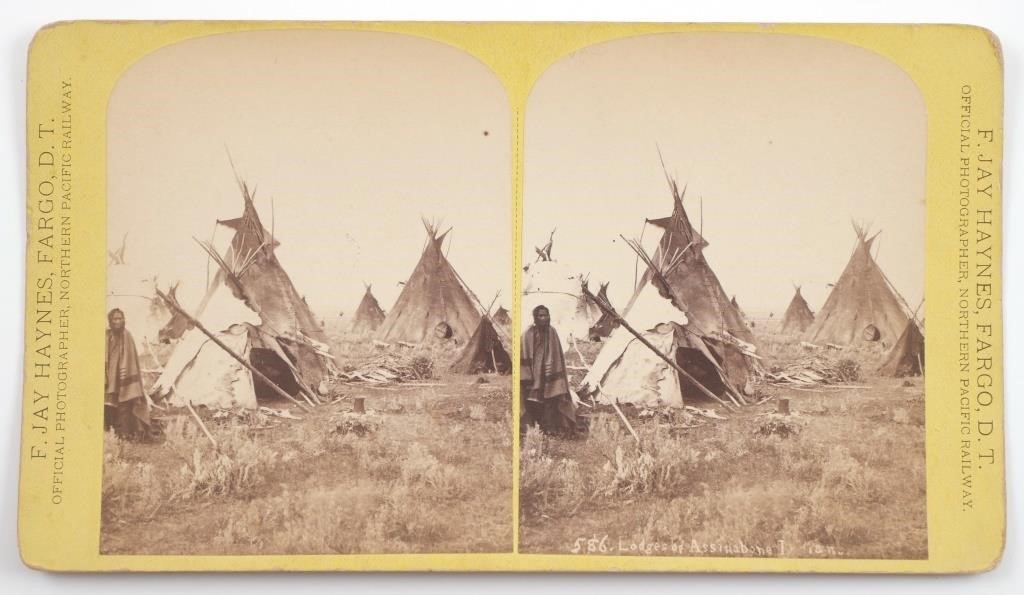 Appraisal: This black white photo stereoview card of some Assiniboine Indian