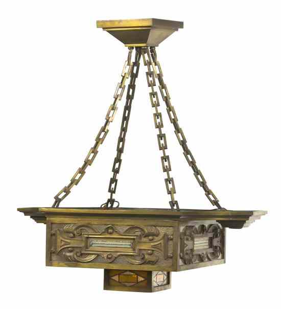 Appraisal: An Arts and Crafts Bronze and Leaded Glass Fixture having