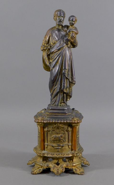 Appraisal: French Gilt Spelter St Joseph Jesus Sculpture France Circa Iconographic