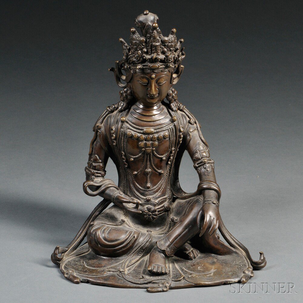 Appraisal: Bronze Seated Buddha China depicted in rajalitasana holding a sarira