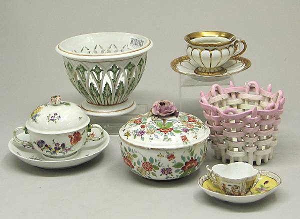 Appraisal: Four pieces of Meissen porcelain th th century Comprising two-handled