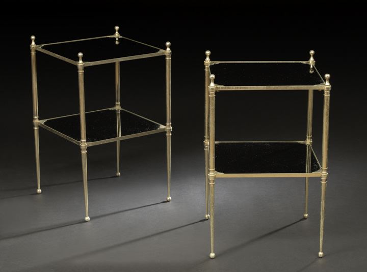 Appraisal: Pair of Art Moderne Gilt-Metal and Smoked Glass Occasional Tables