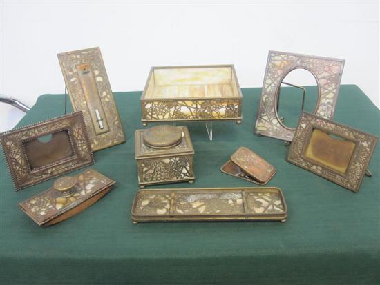 Appraisal: PARTIAL TIFFANY STUDIOS DESK SET Grapevine' pattern including an inkwell