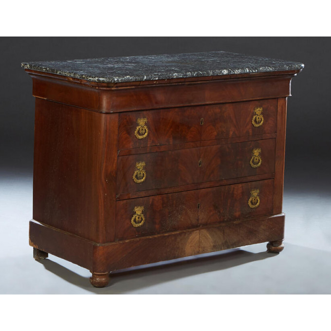 Appraisal: Louis Philippe Carved Walnut Marble Top Commode c the rounded