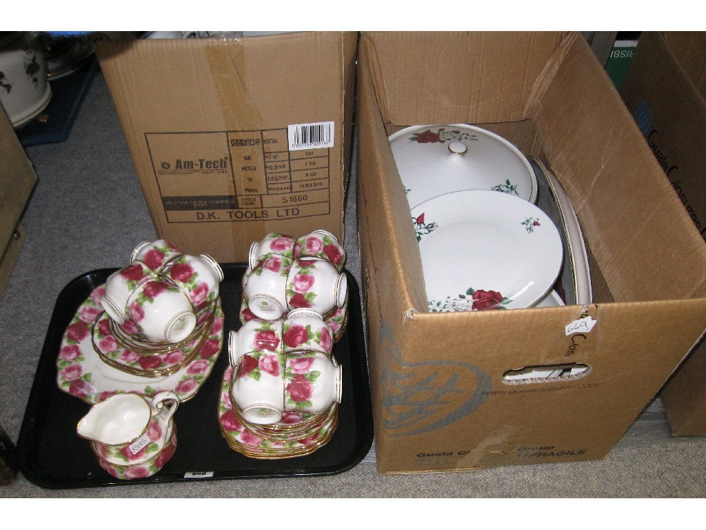 Appraisal: Lot comprising tray of Royal Albert Old English Rose teaware