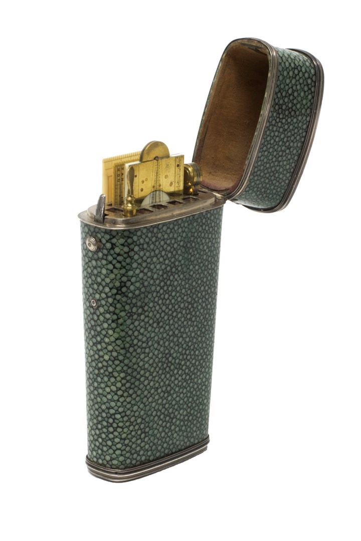 Appraisal: A shagreen and white metal mounted draftsman's etui early th