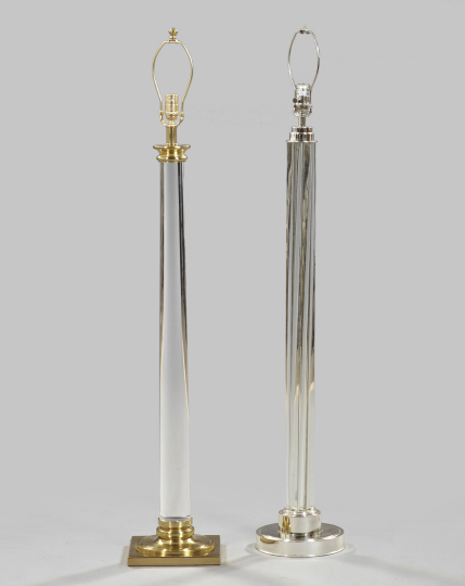 Appraisal: Two Similar Lucite Floor Lamps one having six vertical chrome-mounted