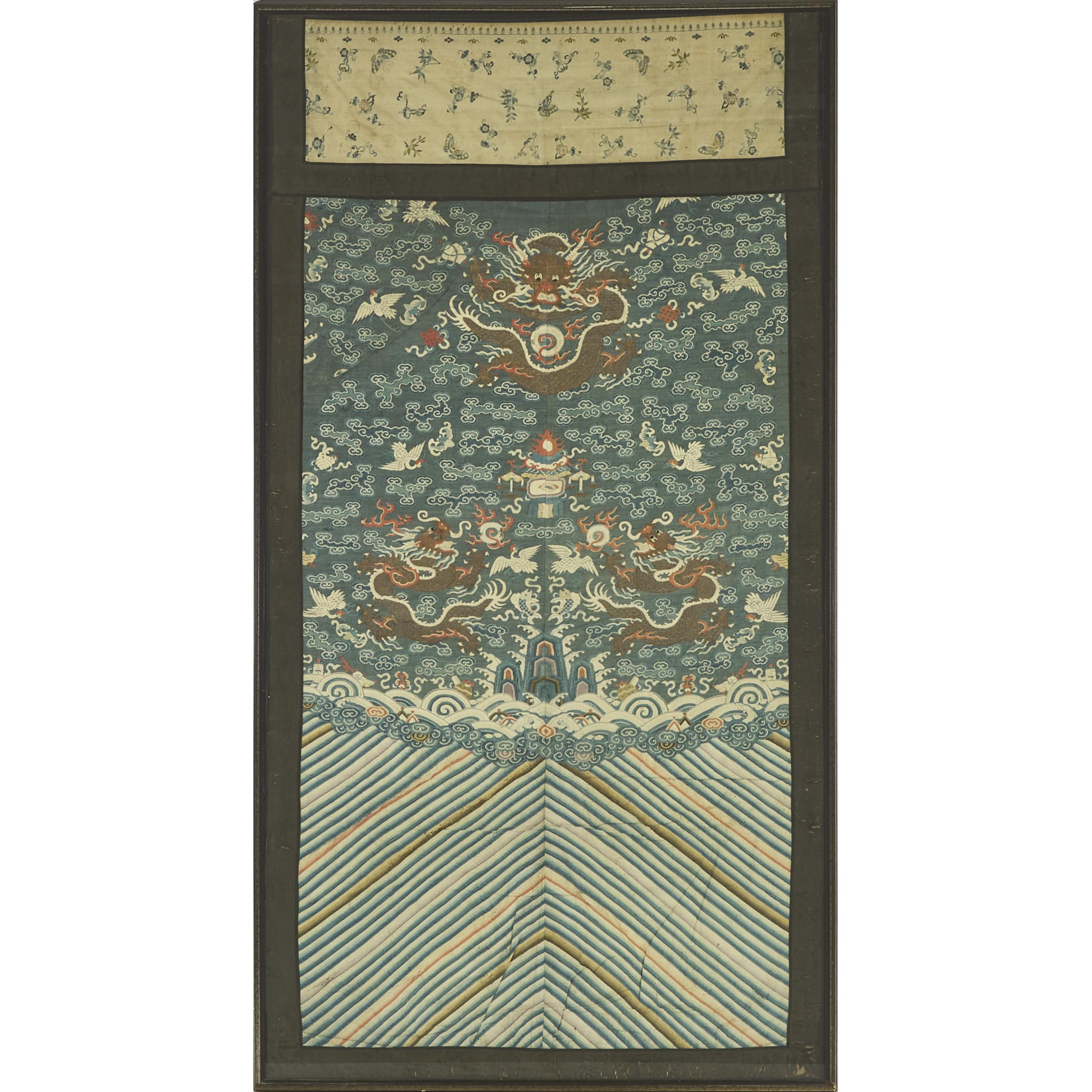 Appraisal: A Large Blue-Ground Kesi Embroidered 'Dragon' Robe Panel Late Qing