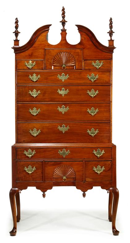 Appraisal: Queen Anne walnut bonnet top and blocked high chestboston massachusetts