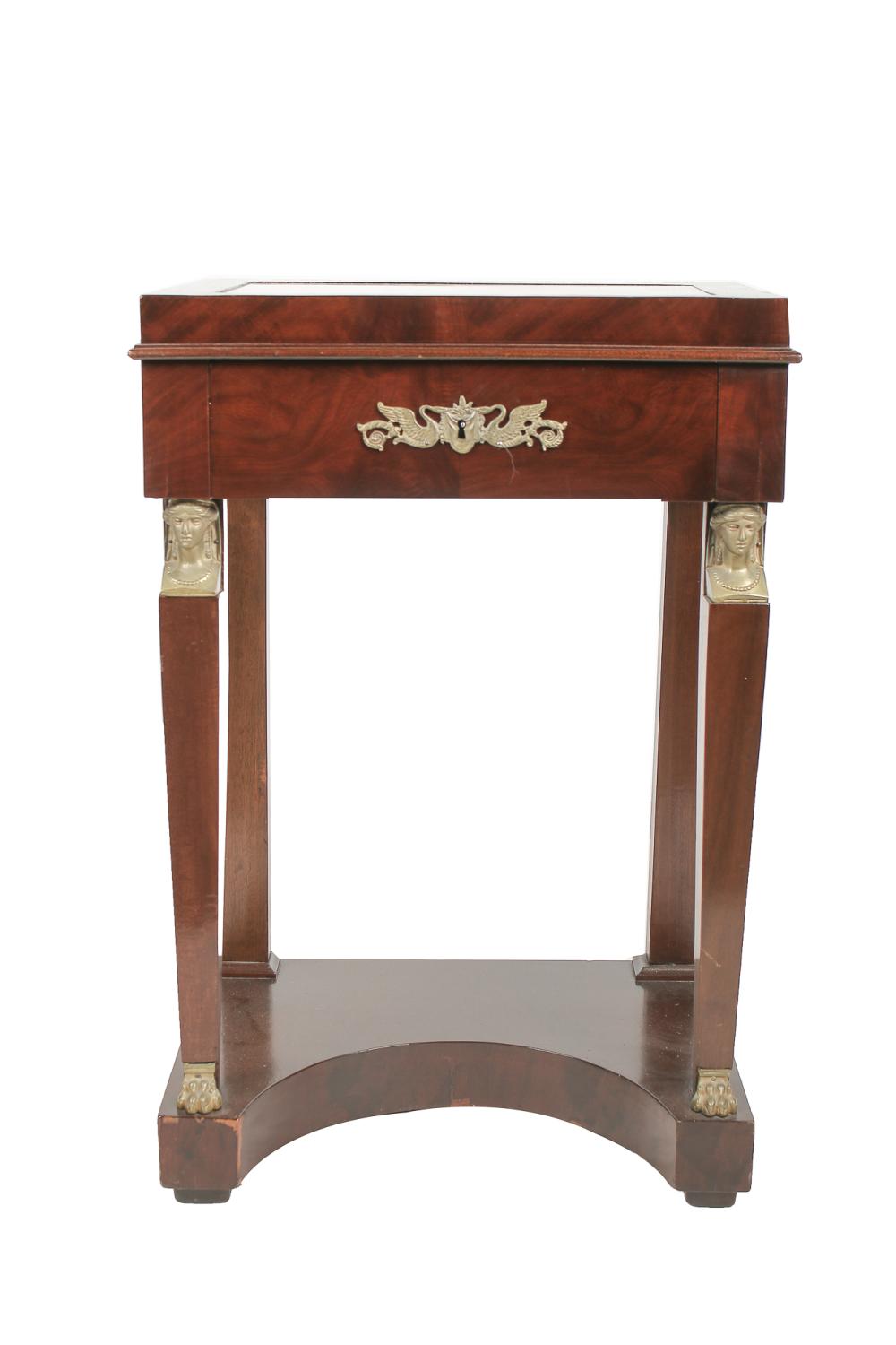 Appraisal: EMPIRE STYLE MAHOGANY NIGHT STANDwith white inset marble and neo-classical