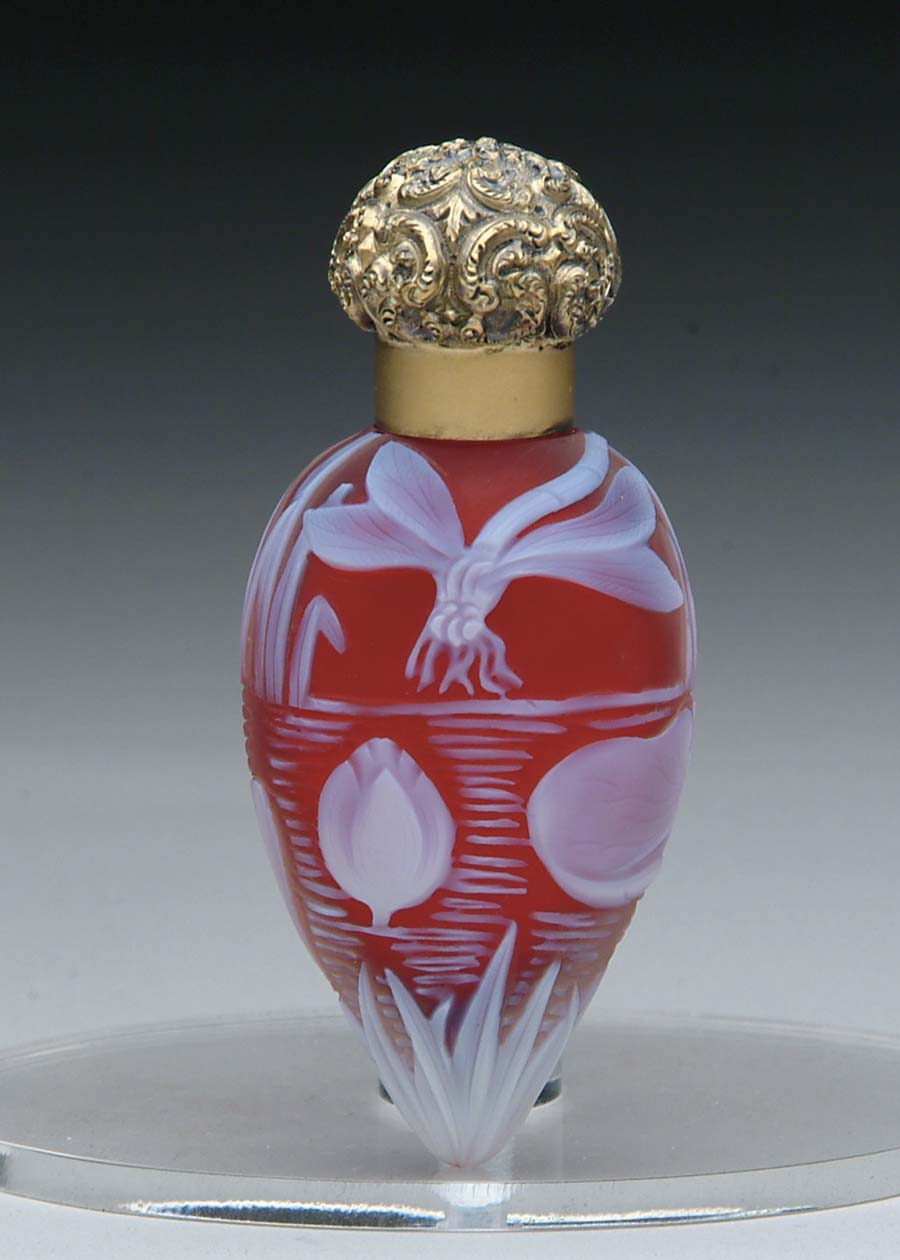 Appraisal: WEBB CAMEO SCENT BOTTLE Outstanding teardrop shaped scent bottle has