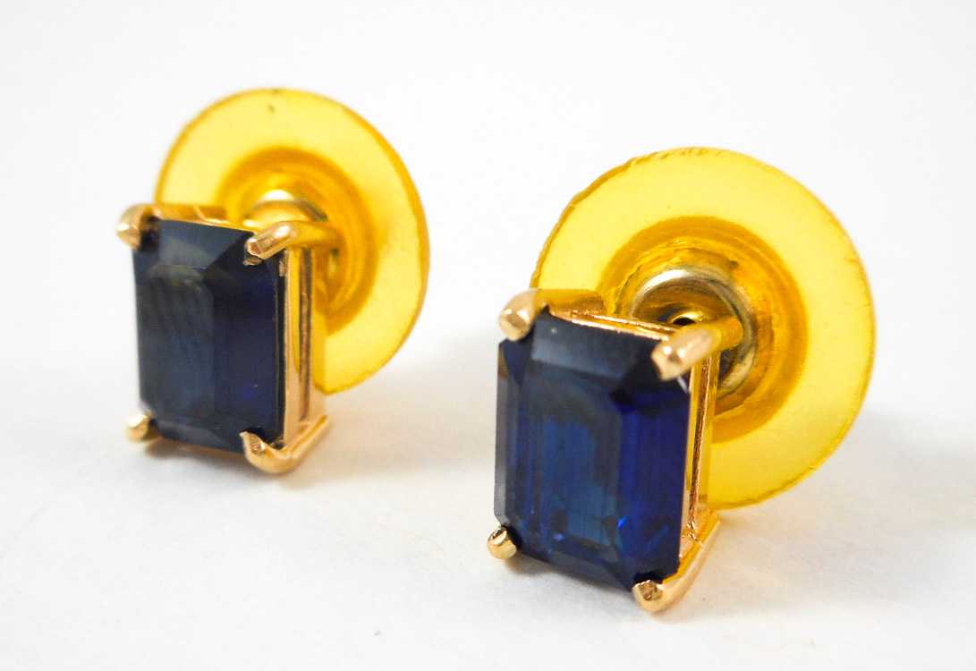 Appraisal: PAIR OF SAPPHIRE STUD EARRINGS each k yellow gold set