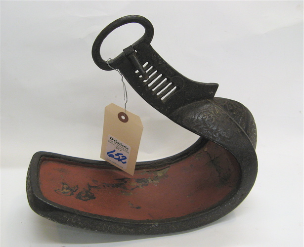 Appraisal: A JAPANESE ABUMI HORSE STIRRUP Meiji Period The iron swan-shaped