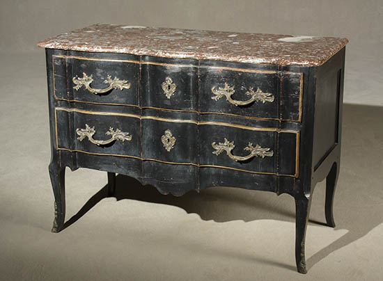 Appraisal: Louis XV Ormolu Mounted Parcel Gilt and Black Painted Commode