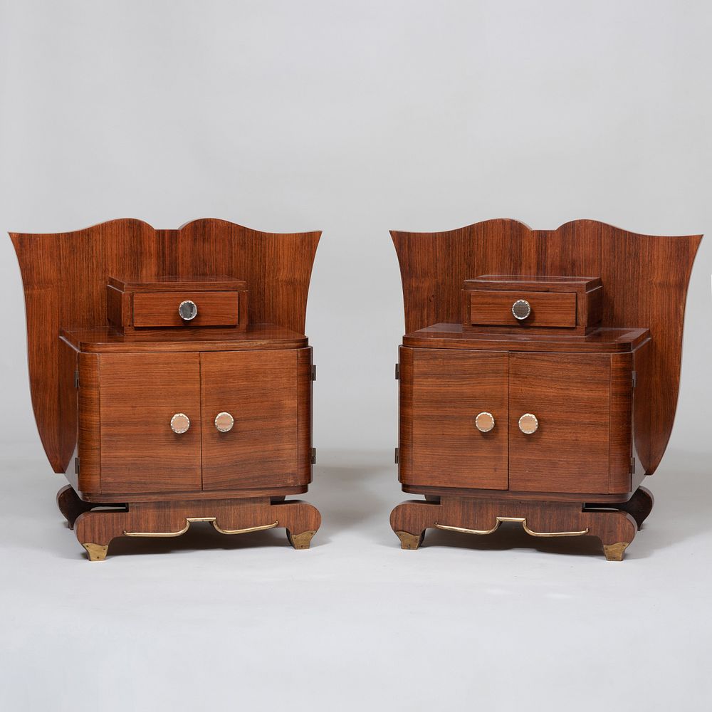 Appraisal: Pair of Art Moderne Small Rosewood Side Cabinets Each fitted