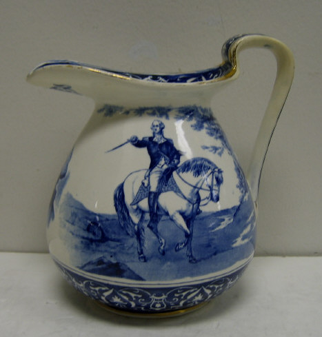 Appraisal: BUFFALO POTTERY GEORGE WASHINGTON JUG Blue transfer underglaze portrait of