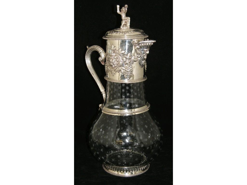 Appraisal: Large baluster glass water jug engraved with interspersed stars the