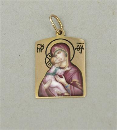 Appraisal: Miniature Gold Jeweled and Enamel Icon