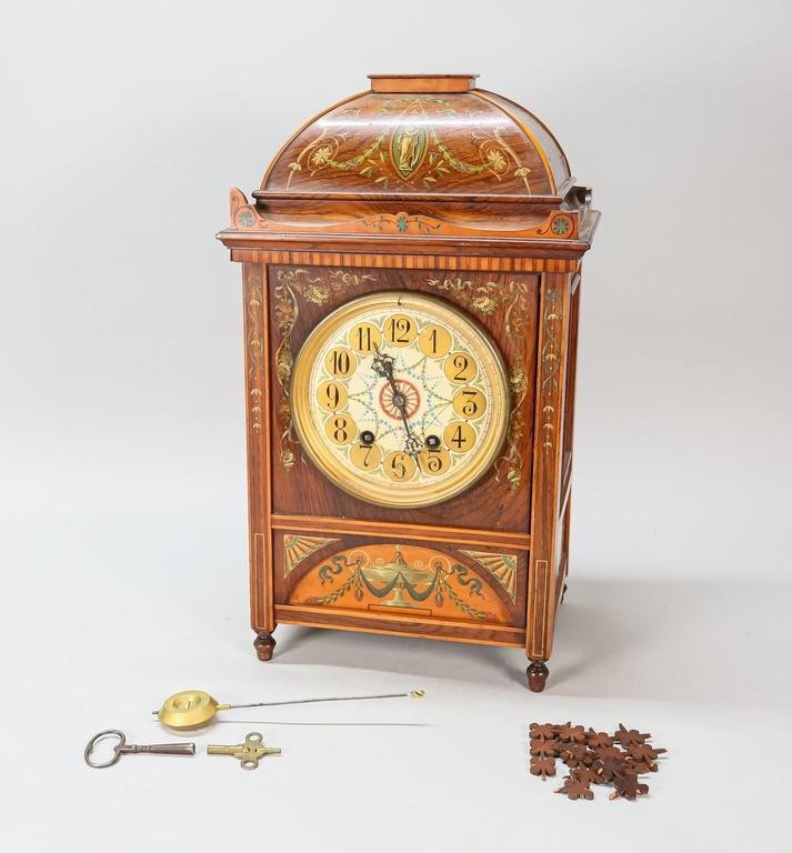 Appraisal: French Neoclassical style mantle clock th Century Veneered and painted