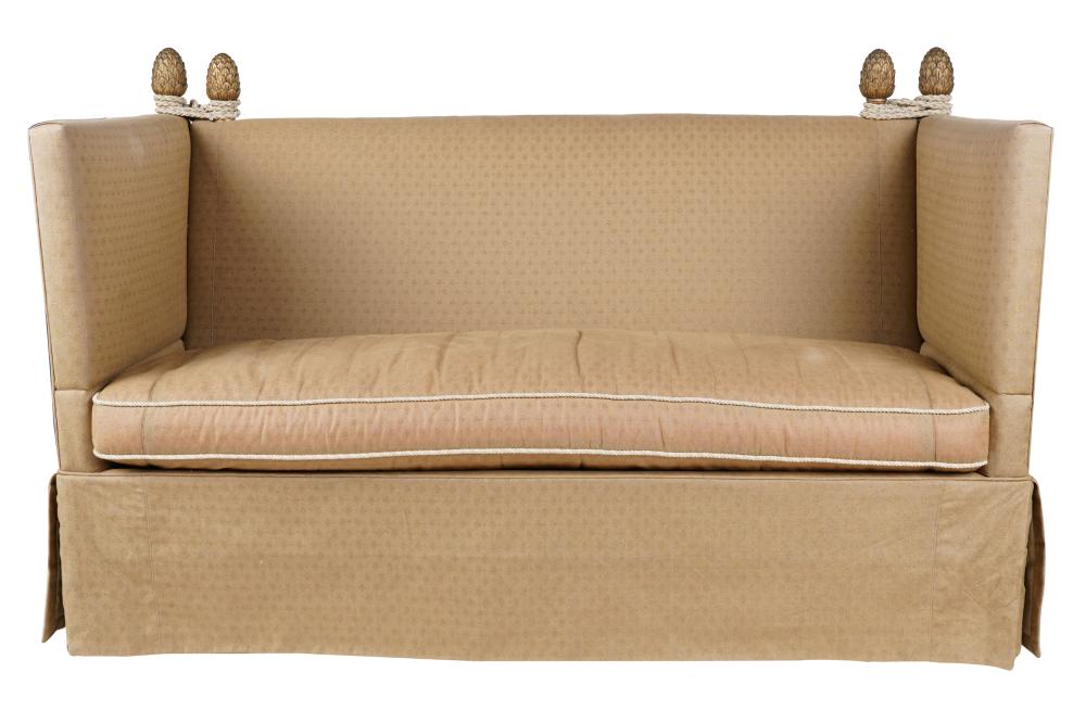 Appraisal: SCALAMANDRE KNOLE SOFAwith manufacturer's label covered with light brown linen