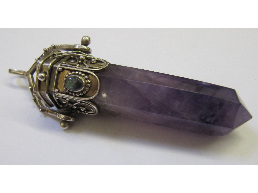 Appraisal: Large amethyst pendant with silver pill box mount