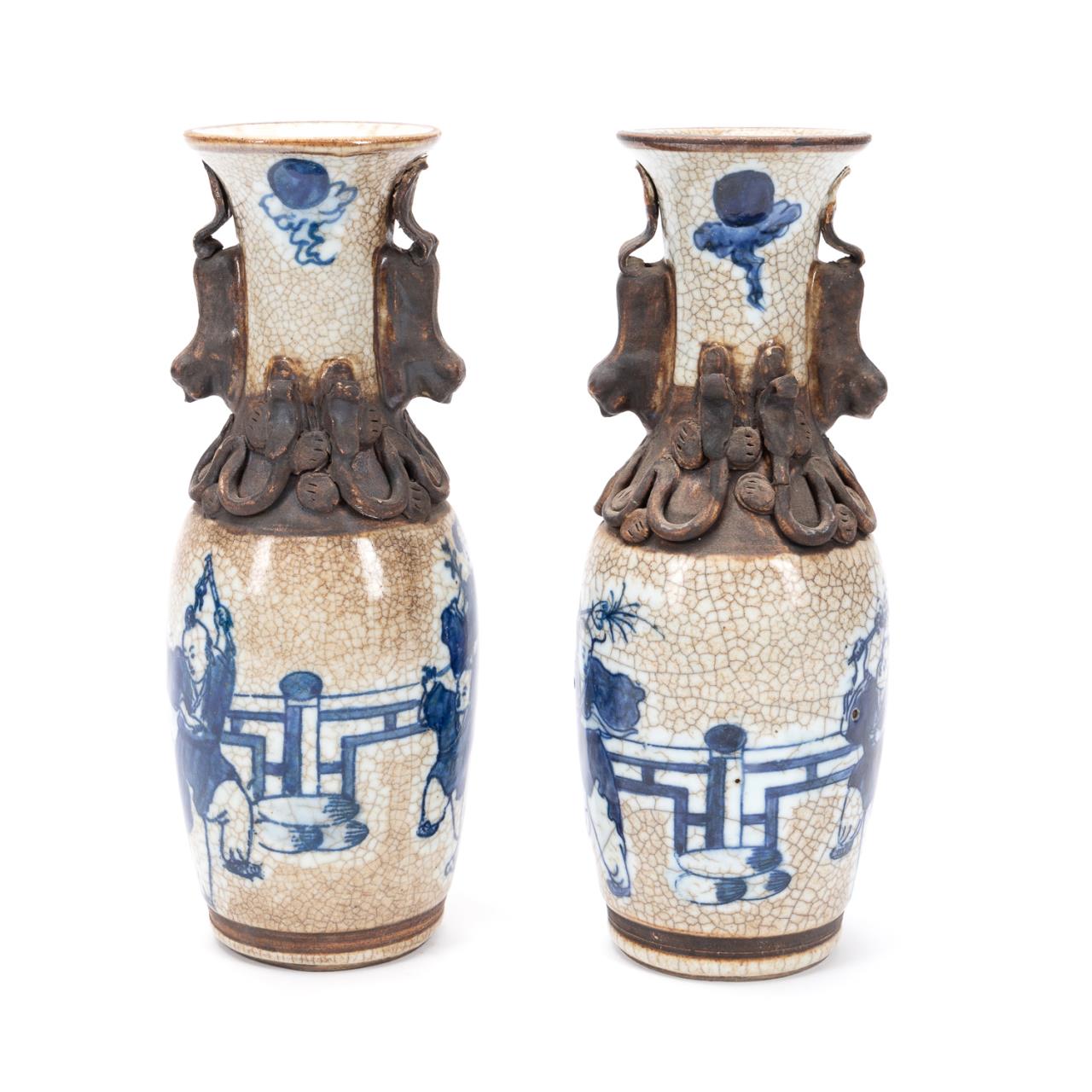 Appraisal: PAIR OF CHINESE BLUE AND WHITE CRACKLEWARE VASES Pair of