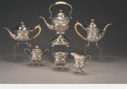 Appraisal: ENGLISH SILVERPLATE SIX-PIECE TEA AND COFFEE SERVICE MARK OF RC