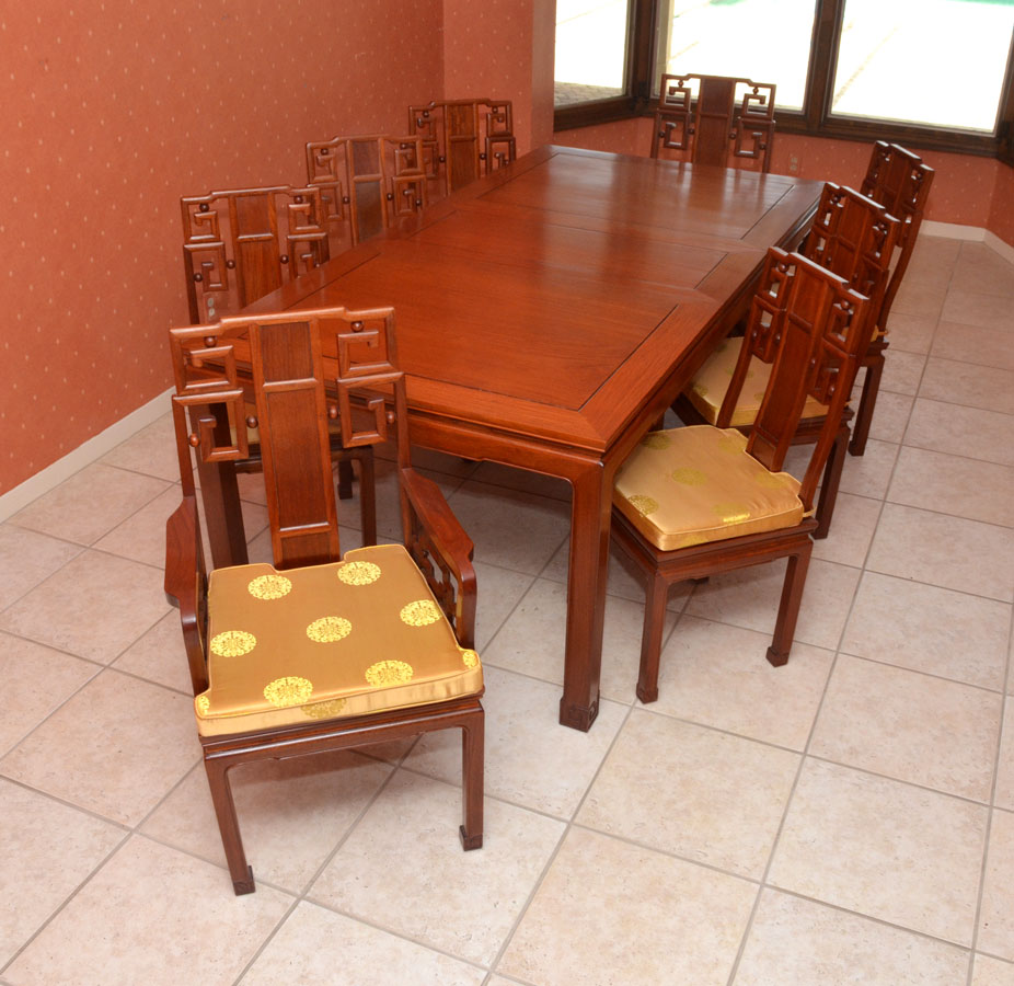 Appraisal: 'S GEORGE ZEE CHINESE DINING TABLE CHAIRS Dining table with