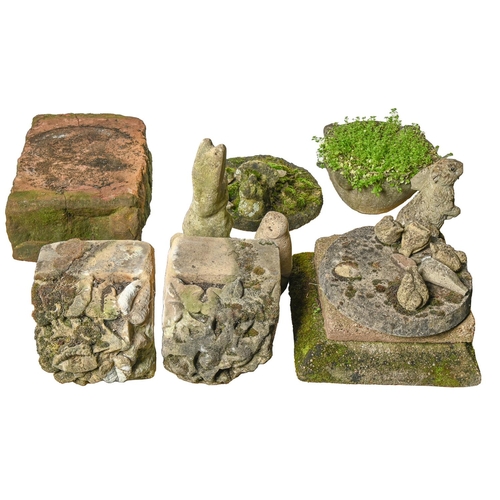 Appraisal: Miscellaneous garden ornaments and figures including owl rabbit and a