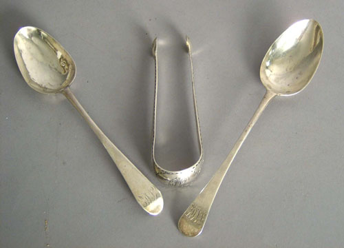 Appraisal: Pair of American bright cut silver sugar tongs marked JM