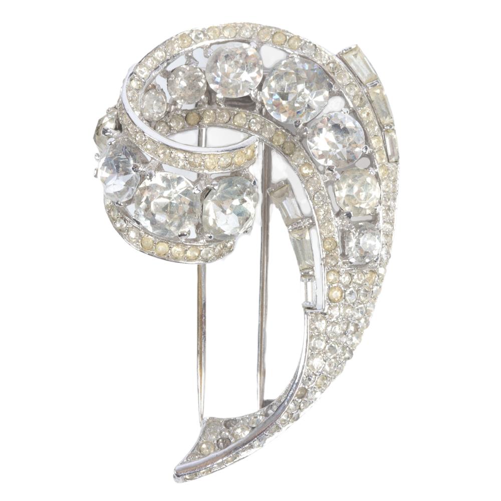 Appraisal: TRIFARI DIMENSIONAL SWIRLING DIAMANTE PIN CLIP WITH HUGE FACETED CRYSTALS