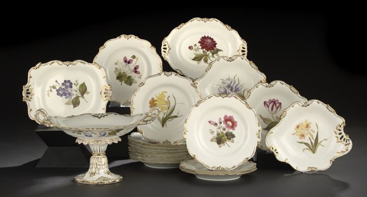 Appraisal: Seventeen-Piece English Porcelain Botanical Dessert Service for twelve persons third